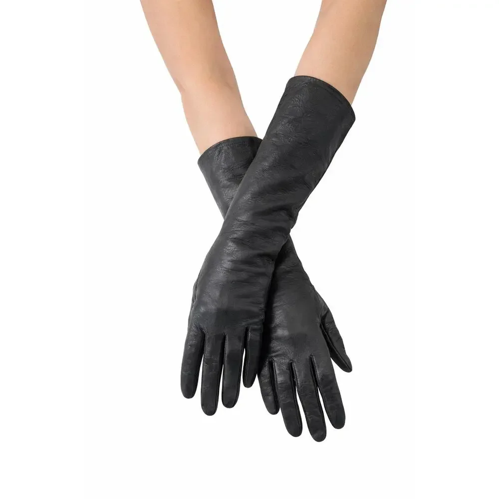Vintage 50s–60s Alexander’s France Black Leather Silk Lining Opera Gloves size 7